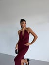 Kadın Bordo Boyundan Aksesuarlı Yandan Yırtmaçlı Midi Boy Sandy Elbise HZL26S-FRY123841