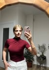 Kadın Bordo Büzgü Detay Yarım Kol Sandy Bluz HZL25S-FRY121741