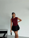 Kadın Bordo Büzgülü Kolsuz Sandy Bluz HZL26W-FRY122751