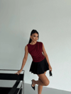 Kadın Bordo Büzgülü Kolsuz Sandy Bluz HZL26W-FRY122751