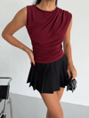 Kadın Bordo Büzgülü Kolsuz Sandy Bluz HZL26W-FRY122751