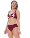 Kadın Bordo Çok Renkli Yüksel Bel Astarlı Bikini Takımı HZL25S-LC22315
