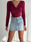 Kadın Bordo Degaje Yaka Yandan Büzgülü Uzun Kol Sandy Bluz HZL24W-FRY122481