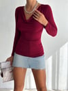 Kadın Bordo Degaje Yaka Yandan Büzgülü Uzun Kol Sandy Bluz HZL24W-FRY122481