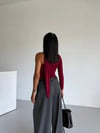 Kadın Bordo Fularlı Sandy Kumaş Asimetrik Kesim Bluz HZL25S-FRY123371
