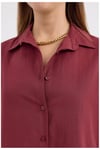 Kadın Bordo Geniş Kalıp Uzun Basic Gömlek YS25-BG390101