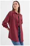 Kadın Bordo Geniş Kalıp Uzun Basic Gömlek YS25-BG390101