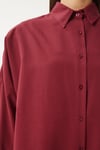 Kadın Bordo Geniş Kalıp Uzun Basic Gömlek HZL24W-BD139001
