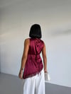 Kadın Bordo Halter Yaka Asimetrik Kesim Saçak Detay Saten Bluz HZL26S-FRY123911