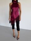 Kadın Bordo Halter Yaka Dantel İşlemeli Asimetrik Saten Bluz HZL26S-FRY123901