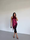 Kadın Bordo Halter Yaka Dantel İşlemeli Asimetrik Saten Bluz HZL26S-FRY123901