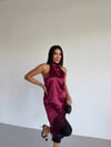 Kadın Bordo Halter Yaka Dantel İşlemeli Asimetrik Saten Bluz HZL26S-FRY123901