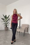 Kadın Bordo Halter Yaka Saten Kumaş Sırt Dekolteli Bluz HZL26W-FRY123801