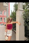 Kadın Bordo İp Askılı Örme Büstiyer HZL24S-ZK12001