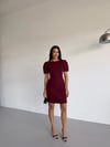 Kadın Bordo Kayık Yaka Fileto Cep Kısa Kollu Mini Elbise HZL26S-FRY123891