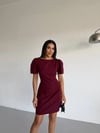 Kadın Bordo Kayık Yaka Fileto Cep Kısa Kollu Mini Elbise HZL26S-FRY123891