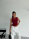 Kadın Bordo Kolsuz Likralı Tül Detay Sandy Bluz HZL26W-FRY123721