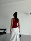 Kadın Bordo Kolsuz Likralı Tül Detay Sandy Bluz HZL26W-FRY123721
