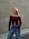 Kadın Bordo Önden Düğme Detaylı Kayık Yaka Triko Bluz HZL25W-ZK10341