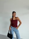 Kadın Bordo Ottoman Kumaş Halter Yaka Toka Detay Bluz HZL26W-FRY123321