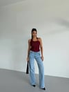 Kadın Bordo Ottoman Kumaş Halter Yaka Toka Detay Bluz HZL26W-FRY123321
