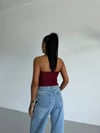 Kadın Bordo Ottoman Kumaş Halter Yaka Toka Detay Bluz HZL26W-FRY123321