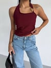 Kadın Bordo Ottoman Kumaş Halter Yaka Toka Detay Bluz HZL26W-FRY123321