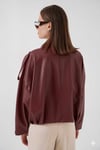 Kadın Bordo Oversize Fermuarlı ve Düğmeli Yandan Cepli Suni Deri Ceket HZL25W-BD110551