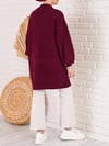 Kadın Bordo Saç Örgü Desen Uzun Düğmeli Rahat Kesim Triko Hırka HZL23W-BD1100691
