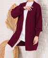 Kadın Bordo Saç Örgü Desen Uzun Düğmeli Rahat Kesim Triko Hırka HZL23W-BD1100691