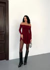 Kadın Bordo Straplez Yaka Kat Kat Etek Detaylı Mini Elbise HZL25W-FRY123581