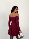 Kadın Bordo Straplez Yaka Kat Kat Etek Detaylı Mini Elbise HZL25W-FRY123581