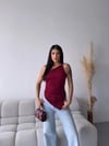 Kadın Bordo Tek Omuz Asimetrik Kesim Sandy Bluz HZL25S-FRY123241