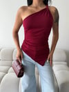 Kadın Bordo Tek Omuz Asimetrik Kesim Sandy Bluz HZL25S-FRY123241