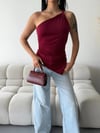 Kadın Bordo Tek Omuz Asimetrik Kesim Sandy Bluz HZL25S-FRY123241