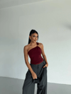 Kadın Bordo Tek Omuz Gold Metal Detaylı Sandy Bluz HZL26S-FRY123821
