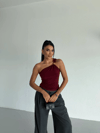 Kadın Bordo Tek Omuz Gold Metal Detaylı Sandy Bluz HZL26S-FRY123821