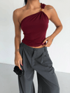 Kadın Bordo Tek Omuz Gold Metal Detaylı Sandy Bluz HZL26S-FRY123821
