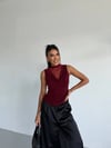 Kadın Bordo Tül Detay Degaje Yaka Yanlardan Drapeli Sandy Bluz HZL26S-FRY123791
