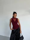 Kadın Bordo Tül Detay Degaje Yaka Yanlardan Drapeli Sandy Bluz HZL26S-FRY123791