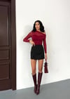 Kadın Bordo Tül Garnili Uzun Kol Şık Rahat Bluz HZL25W-FRY123541