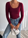 Kadın Bordo U Yaka Uzun Kollu Sandy Bluz HZL25S-FRY122471