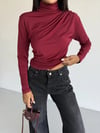 Kadın Bordo Uzun Kollu Drape Detaylı Boğazlı Sandy Bluz HZL25W-FRY123301