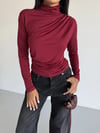 Kadın Bordo Uzun Kollu Drape Detaylı Boğazlı Sandy Bluz HZL25W-FRY123301