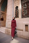 Kadın Bordo (VİŞNE) Renk Broş Detaylı Etekli Modal Kumaş Takım Ys25-ns491405