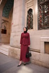 Kadın Bordo (VİŞNE) Renk Broş Detaylı Etekli Modal Kumaş Takım Ys25-ns491405