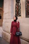 Kadın Bordo (VİŞNE) Renk Broş Detaylı Etekli Modal Kumaş Takım Ys25-ns491405