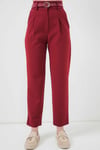 Kadın Bordo Yüksel Bel Kemerli Kumaş Pantolon HZL25S-BD167251