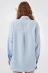 Kadın Buz Mavi Oversize Çift Cepli Keten Gömlek HZL22S-BD1201261
