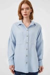 Kadın Buz Mavi Oversize Çift Cepli Keten Gömlek HZL22S-BD1201261
